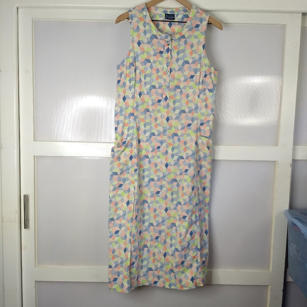 Columbia Geometric Pattern Night Gown Dress PFG Size Small Pockets Side Slit
